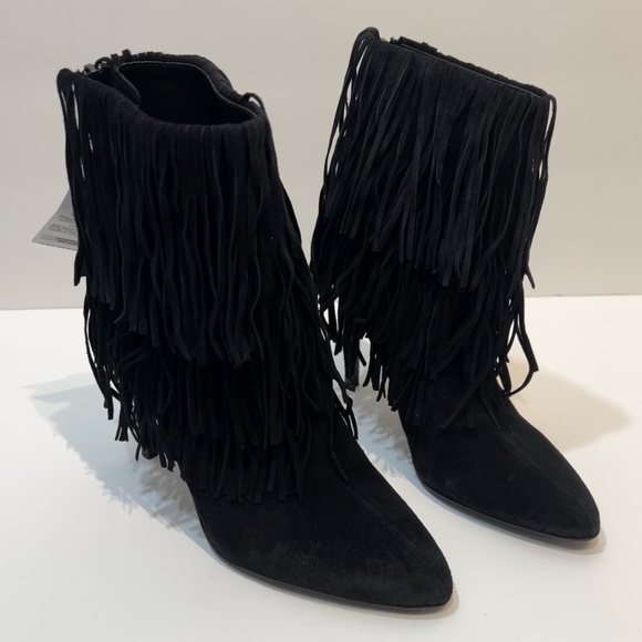 ZARA Fringed Suede Leather Ankle Boots High Heel Black Booties • Influencer Fav! - Picture 8 of 12